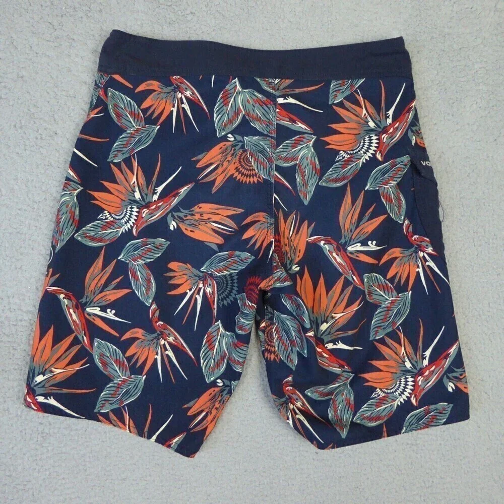 Volcom Boardshort Men's Size 32 Blue Floral Hawaiian Surf Beach Swim Trunks